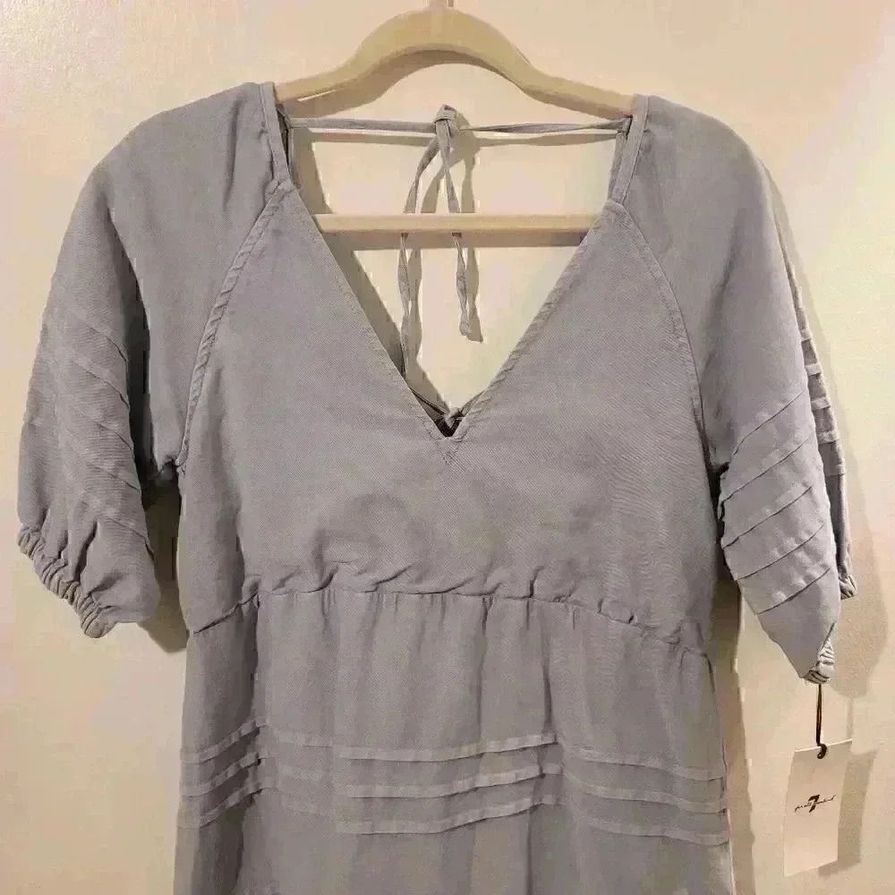 7 For All Mankind Denim Tie Back Babydoll Dress Size Small - Picture 4 of 9